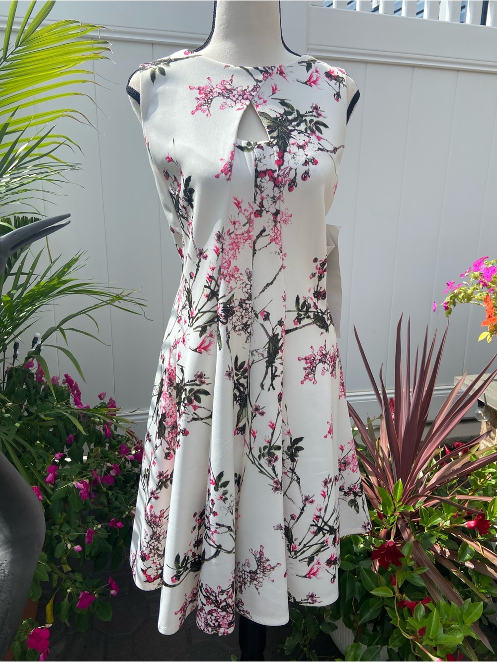 Julian Taylor White Dress with Pink Floral Print
